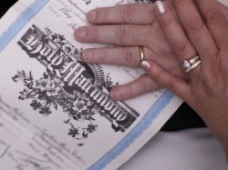 wedding vows sampler - hands on marriage certificate